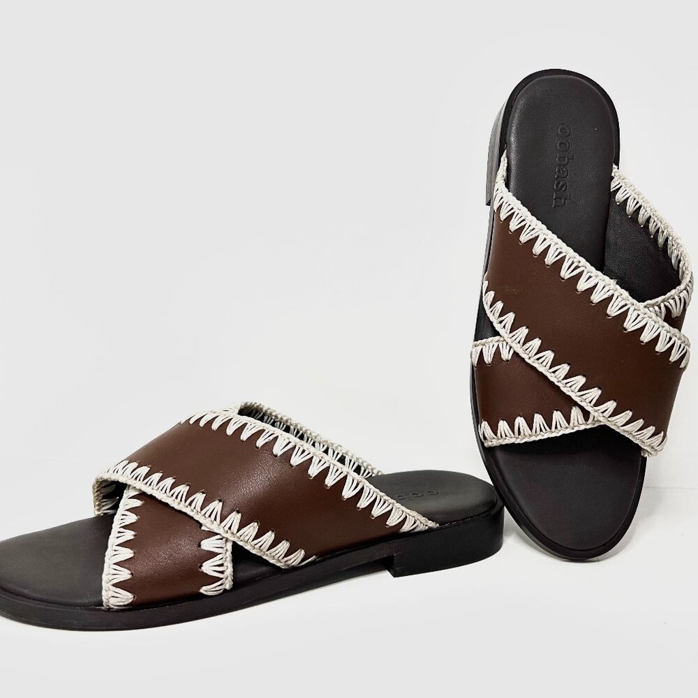 Qianna brown Leather weaved sandal